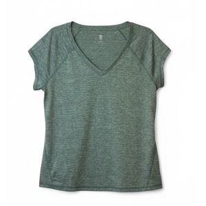 Ideology Activewear Top Women's L Green Heather V Neck Short‎ Sleeve Workout #